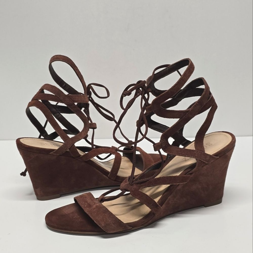 Schutz Brown Suede lace up wedge sandals Women's 9